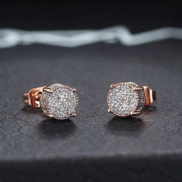 Rose Gold Cubic Zirconia Stud Earrings - Picture 5 of 5